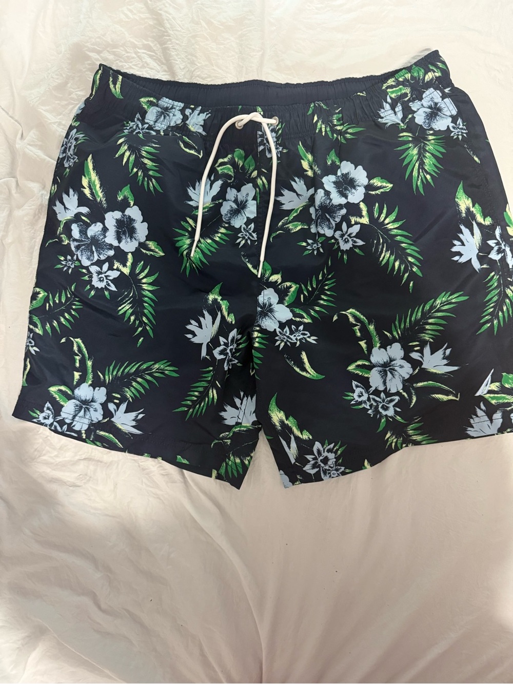 Men's Nautica Black Floral Swim Trunks with Green Leaves